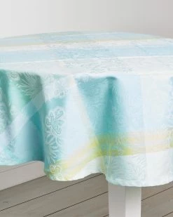 Outlet 🌟 Garnier Thiebaut Mille Venusta Aqua Round Tablecloth Home Linens 🧨